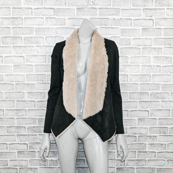 The Kooples Women's Faux Shearling Jacket sherpa lined in black sz Small - Picture 1 of 8